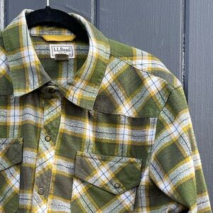 L.L. Bean Flannel - Green & Yellow Plaid Katahdin Performance Men’s Large Shirt